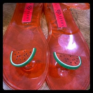 KATY PERRY RED JELLY WATERMELON FLAT SANDALS 8